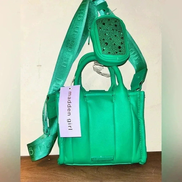 NWTS MADDEN GIRL GREEN RHINESTONE TOTE WITH CROSSBODY STRAP - Picture 4 of 8